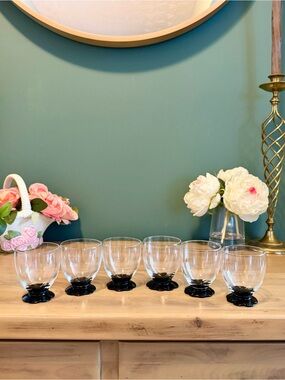 Weston Lilly Pad Foot Black Cordial Glasses Set of 6 Midnights Era Vintage